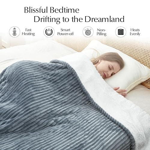 SNUGSUN Heated Blanket Throw Size, Soft and Cozy Electric Heating Blanket for Bed, Automatic Safety System 6 Heating Levels & 4 Hours Auto-Off, 50" x 60" Dark Grey thumbnail 4