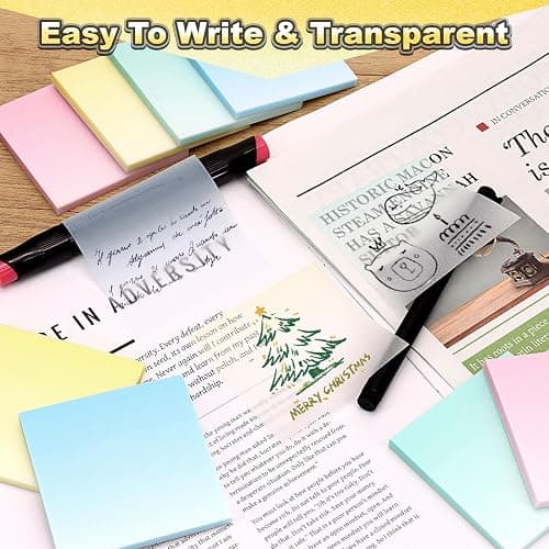 Transparent Glitter Sticky Notes 12 Pack, Sparkly Frosted Gradient 3x3 Inch, High Transparency Glass-Like Adhesive Clear Seee Through Sticky Notes for Women Office School Supplies (600 Sheets) thumbnail 8