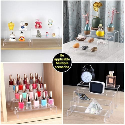 ELEGANTLIFE 3 Tier Acrylic Riser Display Shelf Cupcake Stand for Amiibo Funko POP Figures,Perfume & Cologne Organizer,Desserts Holder,Jewelry Display Shelf Risers for Décor,2 Sets of 3-Pack (Clear) thumbnail 6