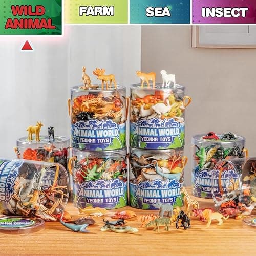 Yeonha Toys 60 Piece Mini Zoo Animal Toy with Gift Box, Realistic Small Plastic Animal Figure Sensory Bins, Jungle Party Favors, Cupcake Topper, School Education, Birthday Gifts for Kids Toddlers thumbnail 2