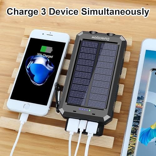 Solar Charger Power Bank, 8000mAh Portable Outdoor Waterproof Solar Battery Charger, Camping External Backup Battery Pack USB C Ports Input/Output, 2 Led Light Flashlight with Compass (Black) thumbnail 4
