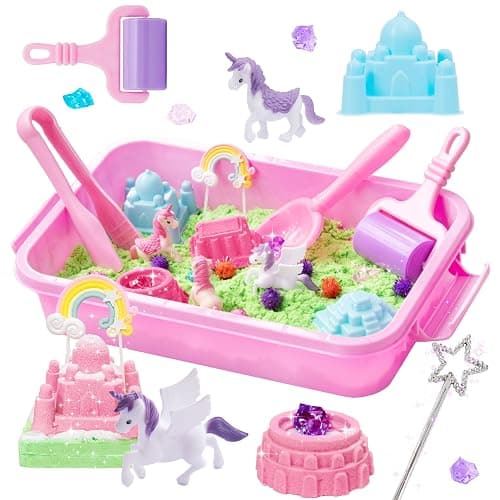 Carolart Unicorn Sensory bin, Unicorn Toy for Kids,Castle Moulds, Sand Art kit for Boys and Girl, Sensory Sand for Toddlers 3+……… - Image 1