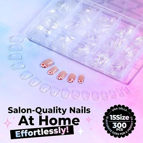 UNA GELLA Oval Gel Nail Tips Short 15 Sizes Full Cover Pre-Etched 300PCS | Easy DIY Salon Oval Almond Press On Nails, Snug Fit & Long-Lasting Hold for Daily Wear, Home DIY Salon thumbnail 8