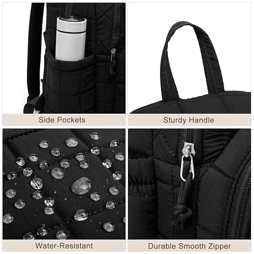 kadilong Laptop Backpack for Women College Travel,Quilted Daypack Bookbag for School Teen Girls Mochilas Mujer,Black thumbnail 3