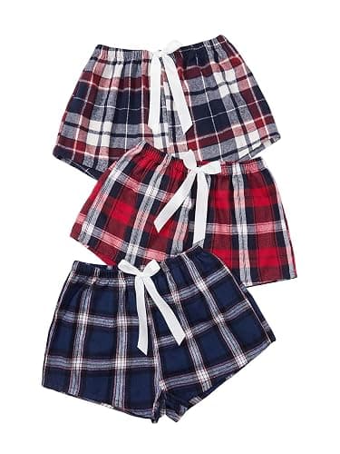 Milumia Women's Flannel Pajama Shorts Plaid Elastic Waist Sleep Pj Shorts 3 Pack - Image 1