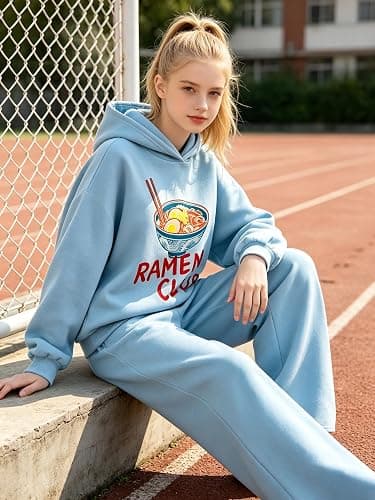 Teen Girls Outfits Ramen Club Hoodie Wide Leg Sweatpants Tracksuit 7-14Y thumbnail 4