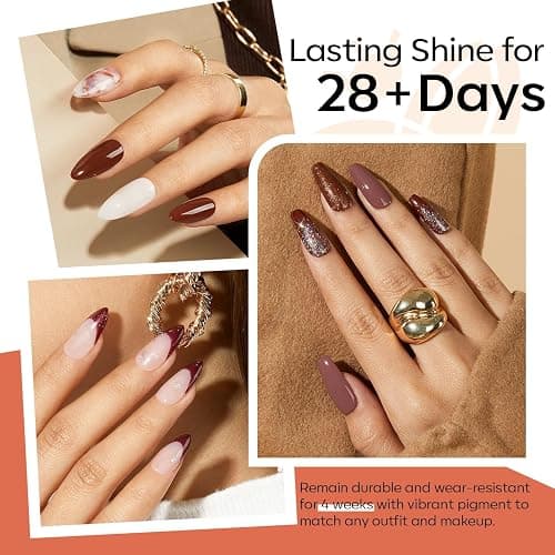 Modelones 32 PCS Gel Nail Polish Kit, 28 Colors Nude Brown Gel Polish with Glitter & Glossy & Matte Top Coat, 4 WEEKS+ Long-Lasting, Perfect for DIY Salon Home thumbnail 2