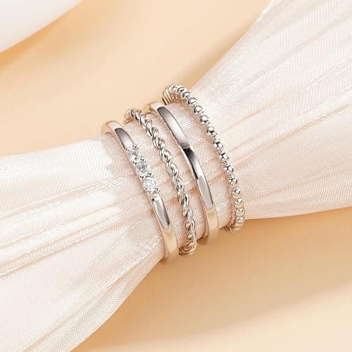 WEDDINEN 4PC Gold Rings for Women, S925 Sterling Silver 14k Gold Filled Plated Stackable Thin Thumb Ring Set Cubic Zirconia Dainty Stack Gold Knuckle Rings Set Size 6-10 thumbnail 5