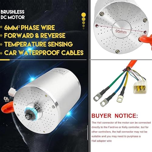 Kunray 72V 3000W Electric Brushless DC Motor for Electric Scooter 6700RPM | High Speed Motor with Temperature Sensor, for Go Kart, Dirt Bike, Light ATV Upgrade DIY,Motor Without Foot Bracket thumbnail 7