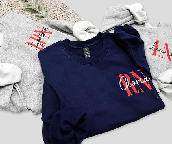 RN LN LPN Nurse Sweatshirt Licensed Nurse Registered Nurse Licensed Practical Nurse Hoodie Custom Add Your Name Long Sleeve. thumbnail 3