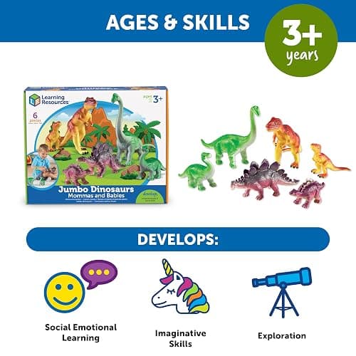 Learning Resources Jumbo Dinosaurs I Mommas and Babies I T-Rex, Stegosaurus, and Brachiosaurus, 6 Animals, multi-color thumbnail 5