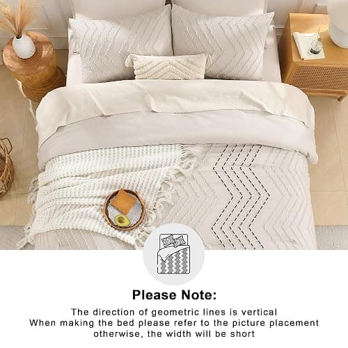 Andency Comforter Full Size Set, Beige Boho Cream Soft Warm Tufted Neutral Bedding Comforter Sets for Full Size Bed, 3 Pieces Aesthetic Chevron Farmhouse Cute Bohemian Textured Bedding Set thumbnail 5