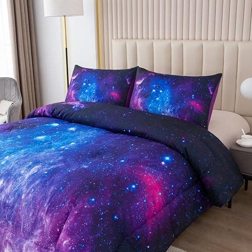 NINENINE Galaxy Bedding Full Size Comforter Sets for Girls Space Bedding Set Girls Comforter Sets Full Purple Bedding Sets with 1 Comforter 2 Pillowcases thumbnail 2