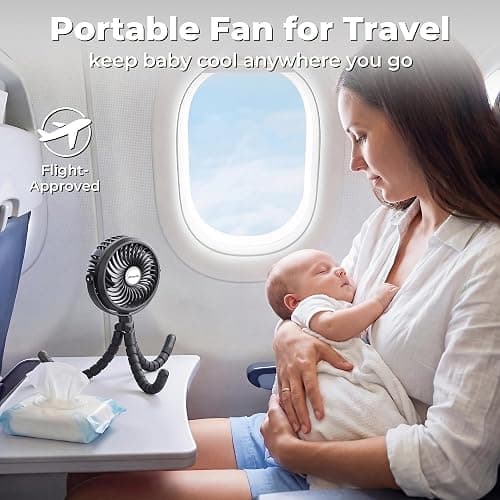 AMACOOL Battery Operated Stroller Fan, Baby Travel Essentials for Beach Disney, Newborn Boy & Girl Showers Gifts Registry Search, Rechargeable Clip On Fan for Car Seat Wagon Crib Bike Treadmill thumbnail 7