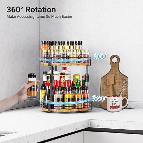 Across-Star Lazy-Susan-Organizer-Spice-Rack, 2-Tier Rotating Spice Organizer For Kitchen-Cabinet-Countertop-Pantry, Turntable Seasoning Holder Storage Shelf With Adjustable Height thumbnail 5