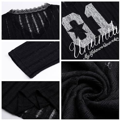 Women Goth T Shirt Harajuku Anime Graphic Y2K Tops Long Sleeve Off Shoulder Grunge Aesthetic Clothes thumbnail 6