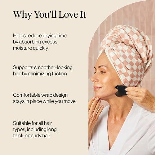 Kitsch XL Microfiber Hair Towel Wrap for Women - Terracotta Checkered thumbnail 5