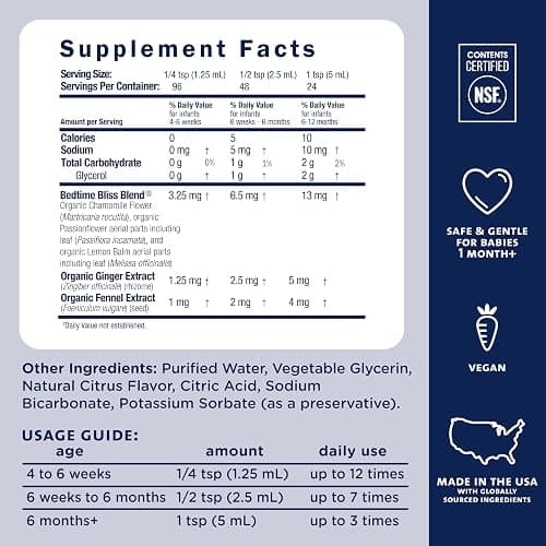 Mommy's Bliss, Bottle, Mommy's Bliss Night Time Gripe Water for Baby's Tummy Trouble - Relieves Occasional Infant Stomach Discomfort from Gas, Colic, Fussiness, Hiccups , 4 Fl Oz thumbnail 5