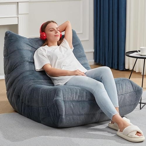 Bean Bag Chairs for Adults Giant Bean Bag Chair Memory Foam BeanBag Chair Bean Bag Sofa with Filler Faux Fur Fireside Beanbags Lazy Sofa for Living Room Bedroom Office (Bluegrey Plush, Single) thumbnail 3