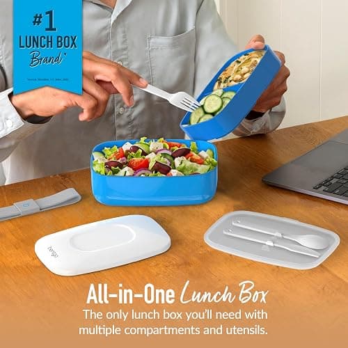 Bentgo Classic - Adult Bento Box, Stackable 3-Compartment Lunch Box with Removable Utensil Set and Sealing Strap, BPA-Free, Food Container Ideal for Meal Prep, Work, and On the Go (Blue) thumbnail 2