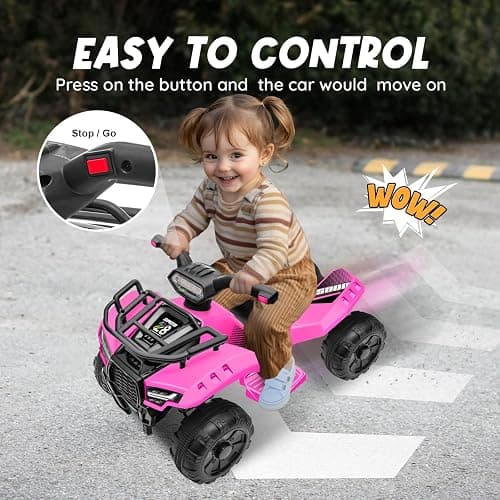 XCAR 6V ATV for Kids, 4 Wheeler for Toddlers with Music, Horn, Lights, 1.2mph Max Speed, Pink thumbnail 7
