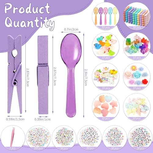 Fayoo 50 Pack DIY Cheer Pin Kit - 50 pcs Wooden Clothes Pins, U ATE Beads, Cheer Spoons and Charms for Pep Rally Cheerleader Gifts Team Spirit Gifts for Sports, Volleyball (Macaron Color) thumbnail 2