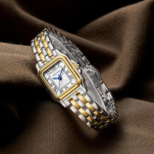 CHEETAH Gold Watches for Women with Small Vintage Bracelet, Rectangular Case Roman Dial thumbnail 4