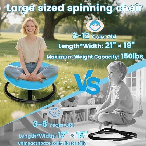 21" L × 19" W Large Size Spinning Chair for Autistic Kids, Toddler Sensory Spinning Chair, Sensory Toys Gifts for Kids with Autism & ADHD, Sit and Spin Training Body Coordination, Azure Rounded Shape thumbnail 3