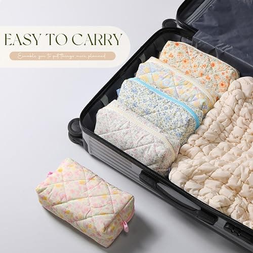 Paterr 10 Pcs Quilted Makeup Bag Bulk Cotton Floral Cosmetic Bag Women Girls Bridesmaid Gifts Cute Makeup Pouch Coquette Aesthetic Travel Toiletry Organizer(Classic Style,7.87 x 4.72 x 3.15 Inches) thumbnail 6