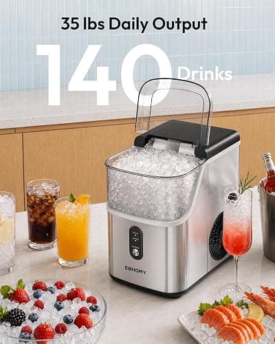 EUHOMY Nugget Ice Maker Countertop, Ready in 7 Mins, 35Lbs/24H Pebble Ice Maker Machine, Self-Cleaning Countertop Sonic Ice Makers with Ice Scoop&Basket, Pellet Ice Maker for Home, Stainless Steel thumbnail 4