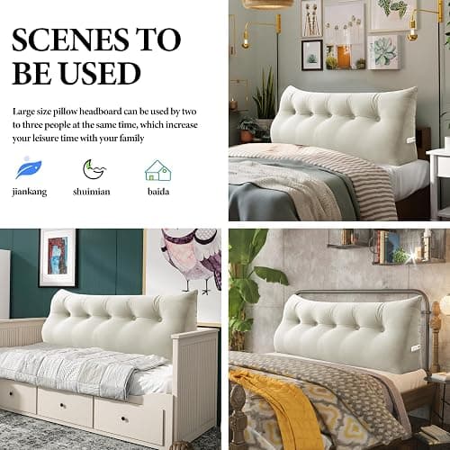 homecozy Bed Wedge Headboard Pillow - College Dorm Reading Pillow Back Support While Sitting in Bed - Ergonomic Lumbar Pillow Body Positioning Bed Pillow - Velvet Beige 39IN thumbnail 4