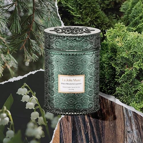 LA JOLIE MUSE Kōya Hinoki & Cypress Scented Candle – Pine, Leather & Hinoki | 19 oz Festive Christmas Candle | Wooden Wick | Clean Burn & Vibrant Scent | Fun Gift for Hosts & Fall Tablescapes thumbnail 2