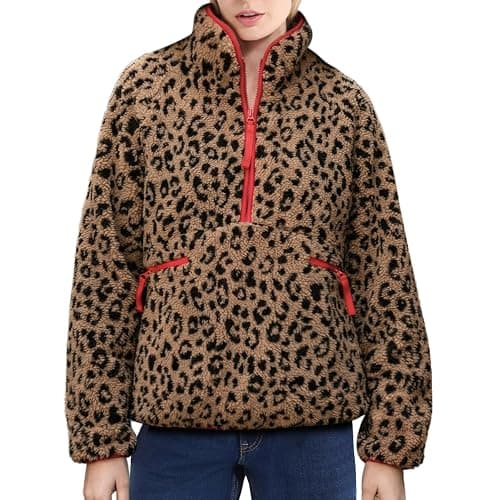 Ainangua Fuzzy Half Zip Fleece Jacket Women Long Sleeve Sherpa Pullover Sweatshirt Casual Warm Winter Chunky Teddy Outerwear - Image 1