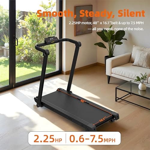 Treadmill for Home with Full Deck Running Surface, Quiet Brushless Motor, 2 Level Incline, 3 in 1 Work Walk Run Design with Detachable Desk, Foldable Compact Electric Running Machine with APP thumbnail 3