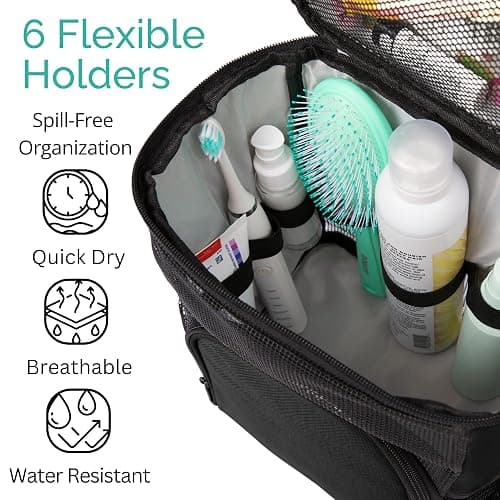 TERRA HOME Portable Shower Caddy For College Dorms - Foldable Mesh Tote - Dorm Room Essentials - Durable Hanging Travel Shower Bag - Perfect for College Students, Men, Women (Black) - Black thumbnail 5