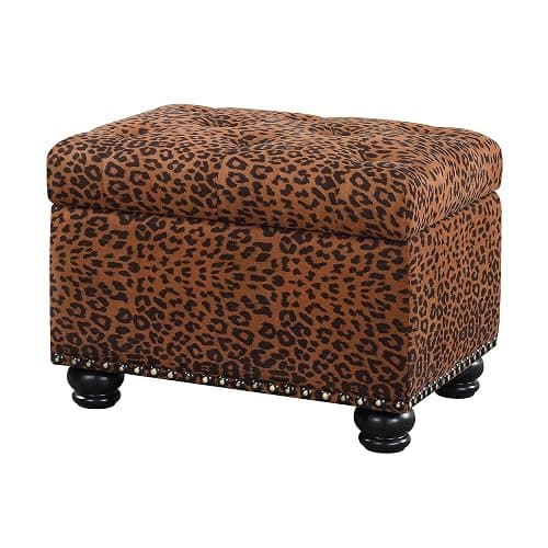 Convenience Concepts Designs4Comfort 5th Avenue Upholstered Storage Ottoman 24" - Contemporary Foot Stool and Seat with Hinged Lid for Living Room, Dining Room, Office, Forest Leopard Print Fabric - Image 1