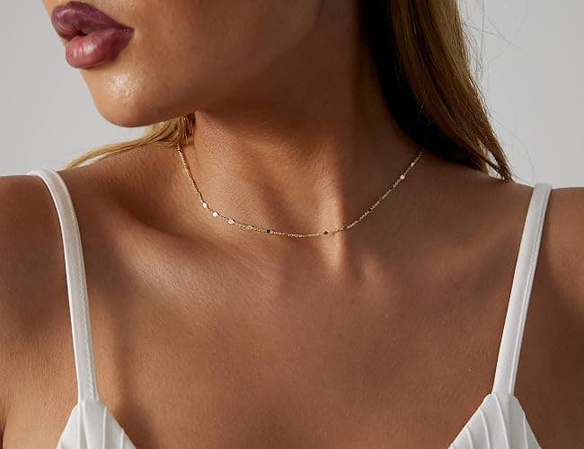 Beriso 14K Gold/Silver Plated Satellite Choker Shining Dots Station Box Chain 3 Blue Beads Sparkle Chain Necklace Open Hearts Open Stars Link Chain Exquisite Jewelry Gifts for Women Mom Girlfriend thumbnail 4