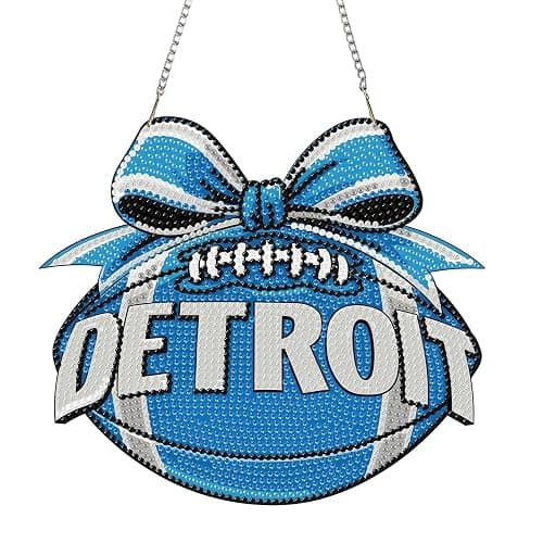 Rertcioph Football Diamond Art Hanging Kit for Adults, DIY Acrylic 5D Diamond Painting Hanging Ornament for Detroit Home Wall Decor and Gift - Image 1