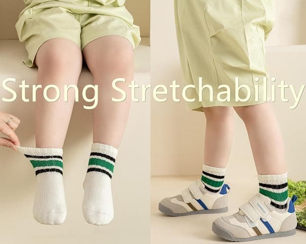 Wamvp Toddler Grip Socks with Non-Slip, Unisex Baby Retro Stripe Seamless Crew Ankle Cotton Socks for Girls Boys 6 Pairs thumbnail 2