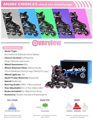 2PM SPORTS Inline Skates for Kids Girls Boys Ages 5-8 8-12 4-6 6-12 with Light Up Wheels, Adjustable Kids Roller Skates Blades for Adults Men Women Beginners Youths thumbnail 7