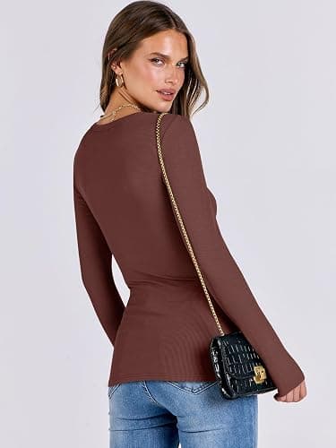 ANRABESS Women Long Sleeve Shirts Rib Knit Slim Fit Tops Basic Tee 2025 Fall Outfits Casual T-Shirt Underscrubs Layer Clothes thumbnail 5