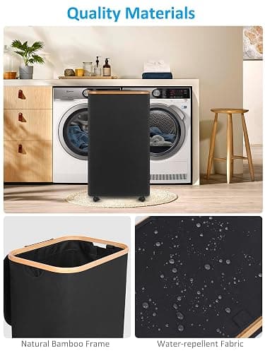 efluky Laundry Basket with Wheels, Tall Rolling Laundry Hamper with Lid and Removable Bag, Aesthetic Dirty Clothes Hamper on Wheels for Laundry Room, Bedroom, Dorm and Bathroom, 100L Black thumbnail 7