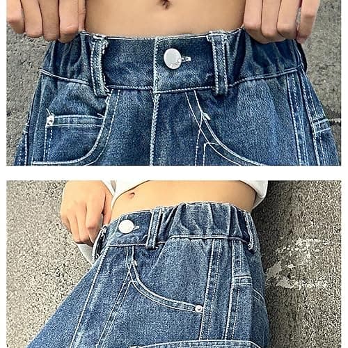 Little Girls Cargo Jeans Teen Baggy Straight Wide Leg Denim Pants High Waist Casual Streetwear Kids Y2k Trousers with Pockets thumbnail 7