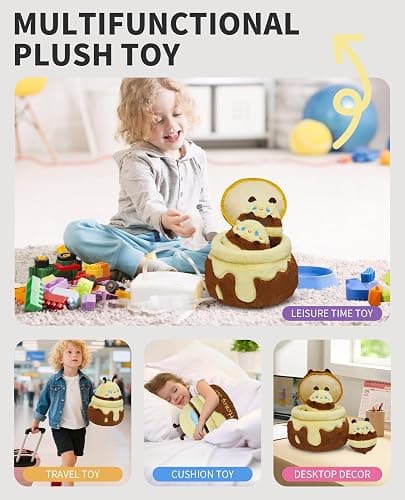 OLAOLA Cute Bee Plush Pillow, Soft Honeybee Stuffed Animals, 11.8 Inch Plushie Toy with 2 Small Bees for Kids Adults thumbnail 6