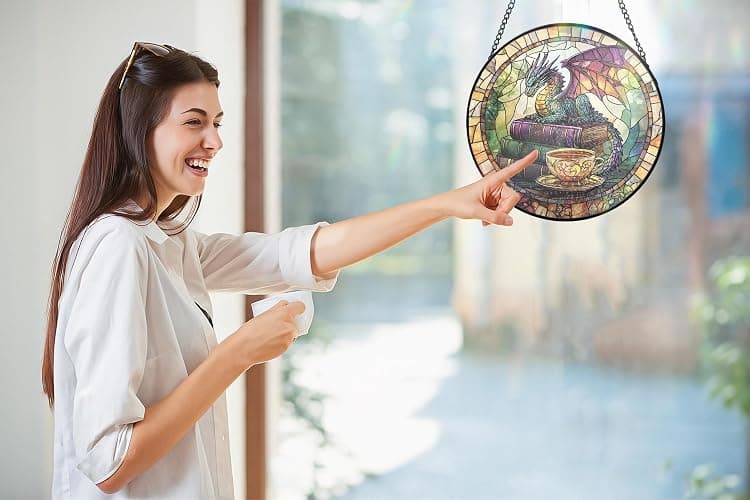 Dragon Decorative Stained Glass Sun Catcher - 7.87 Inch Bookshelf Decoration, Stained Glass Window Hanging Decoration, Suitable for Fantasy Lovers, Fantasy Gift for Friends, Family, Classmates thumbnail 4