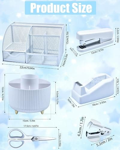 LXEVIHK 20Pcs White Desk Organizers and Accessories With Mesh Desk Organizer and 360°Rotating Pen Holder and a Lot of Office White Office Supplies Beautifully Presented in a Gift Box thumbnail 2