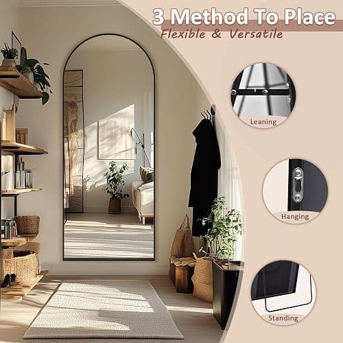 Novlux Full Length Mirror, 58" x 18.5" Arched Full Body Mirror Large Standing Floor Mirrors, Mirrors for Bedroom, Bathroom, Living Room Standing or Wall Leaning, Black thumbnail 5