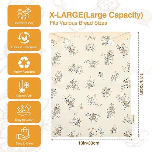 2 Pack Beeswax Sourdough Bread Bags for Sourdough Homemade Bread(17x13 in) | Reusable Beeswax Bread Bags,Upgraded Large Capacity Portable,Sourdough Bread Storage,Eco-Friendly and Freshness Preservation thumbnail 2
