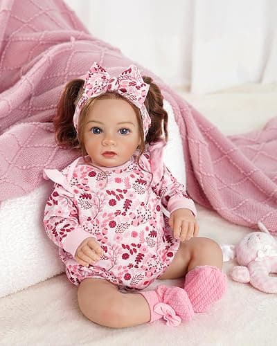 BABESIDE 3PCS Reborn Baby Doll Clothes for 17-22 Inch Dolls, Baby Doll Outfit Accessories with Floral Pattern fit Newborn Baby Dolls Girl Boy, Pink thumbnail 5