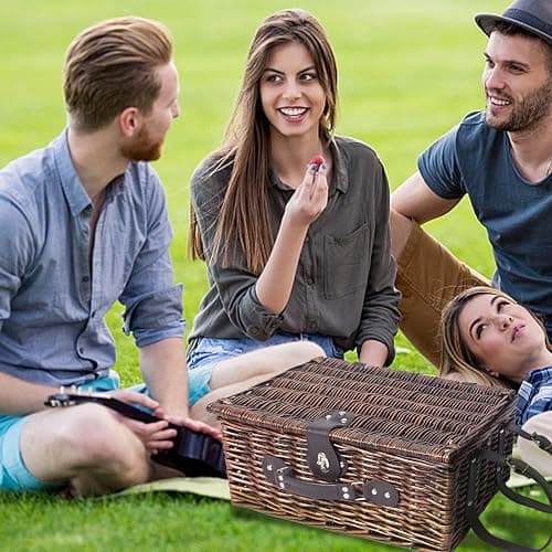 YPshuye Picnic Basket Set for 4 with Waterproof Blanket Mat Insulation Bag Wicker Navy Blue Vintage Classic Gift for Christmas Thanksgiving Wedding Birthday Camp Outdoor Beach Travel thumbnail 9